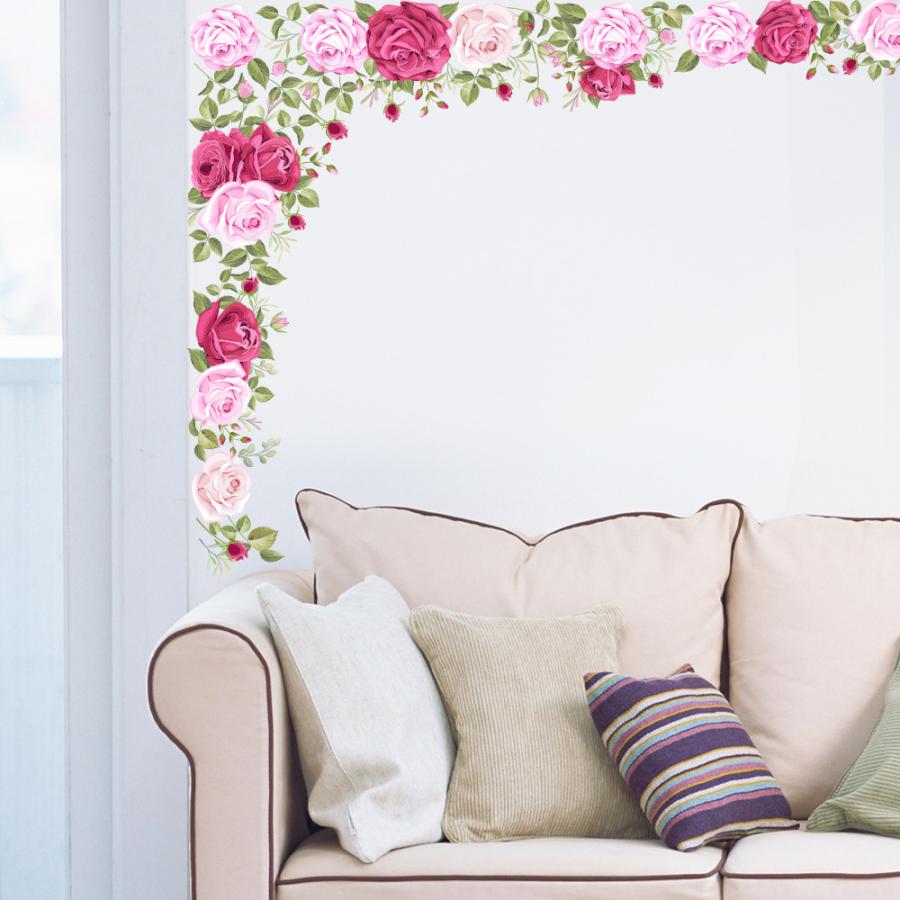 最高級 バラ 薔薇 ウォールステッカー 花飾り フラワー ローズ ピンク 赤 日本製 植物 花びら 壁紙 シール 浴室 トイレ お風呂 キッチン Aynaelda Com