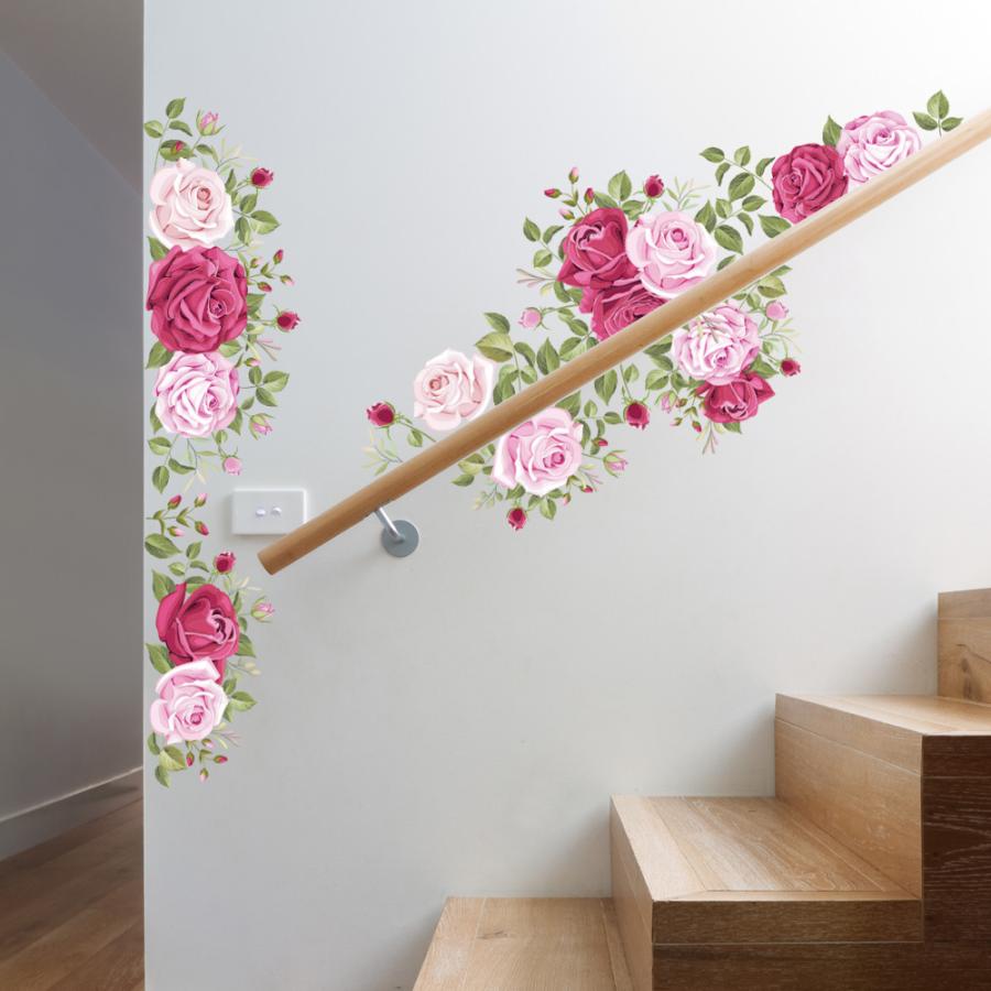 最高級 バラ 薔薇 ウォールステッカー 花飾り フラワー ローズ ピンク 赤 日本製 植物 花びら 壁紙 シール 浴室 トイレ お風呂 キッチン Aynaelda Com