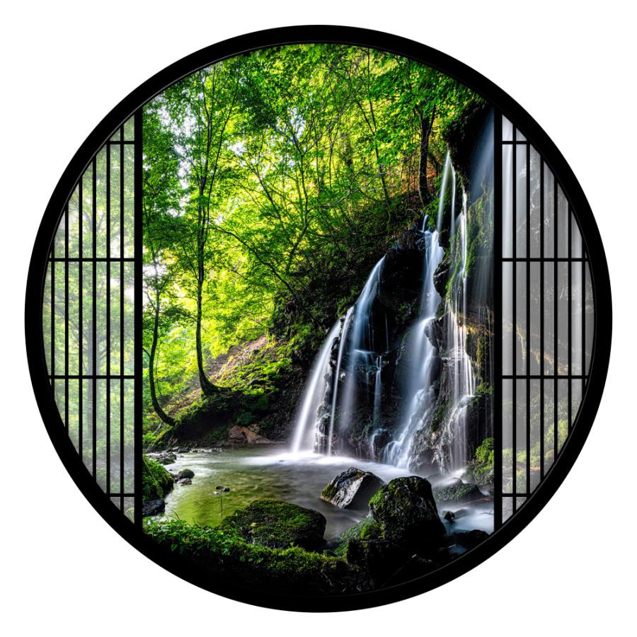 ウォールステッカー 窓枠 新緑 滝 日本製 Mu3 壁紙 シール 木 林 河川 風景 景色 旅行 写真