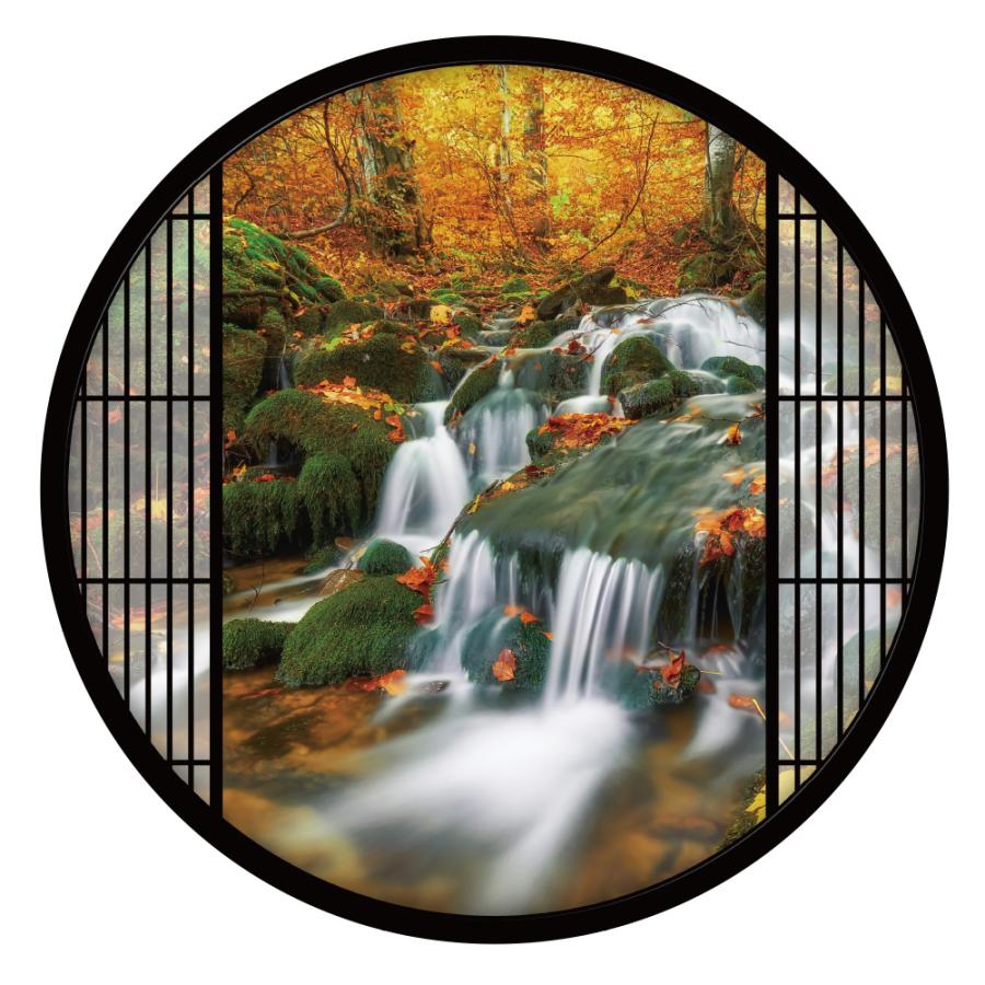 紅葉 川 滝 秋 河川 窓枠 格子 ウォールステッカー 日本製 壁紙 和風