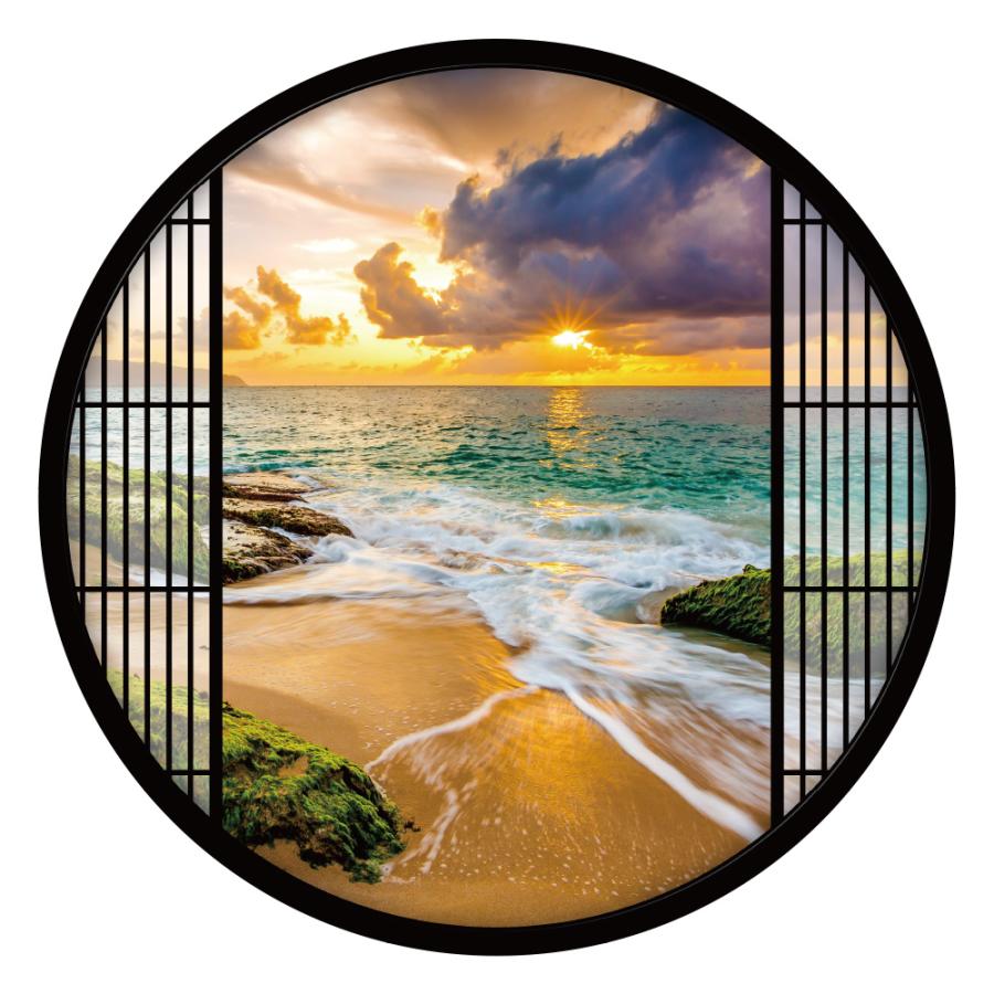 ウォールステッカー 窓枠 格子 ビーチ 夕日 海 日本製 夏 海岸