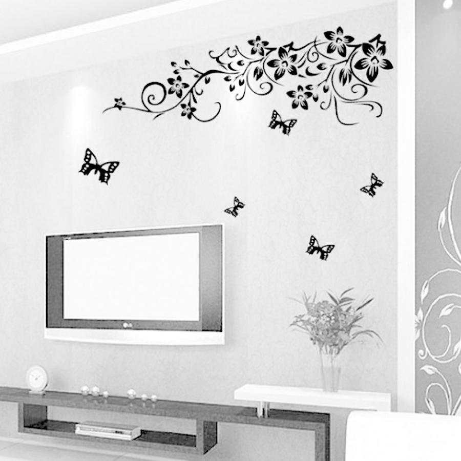 選ぶなら ウォールステッカー 花柄パターン モノトーン 蝶 フラワー 模様 ブラック 北欧 壁紙 シール おしゃれ Cisama Sc Gov Br