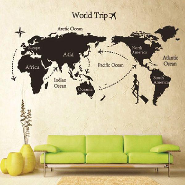 ウォールステッカー 世界地図・飛行機 モノトーン マップ 北欧 シール 壁紙 かわいい おしゃれ｜lucca-yh｜02