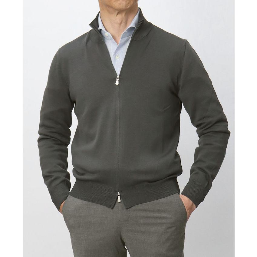 グランサッソ / GRANSASSO / ダブル ZIP スタンドカラー ニット ブルゾン / 12G ソフトコットン / 返品・交換可能の画像