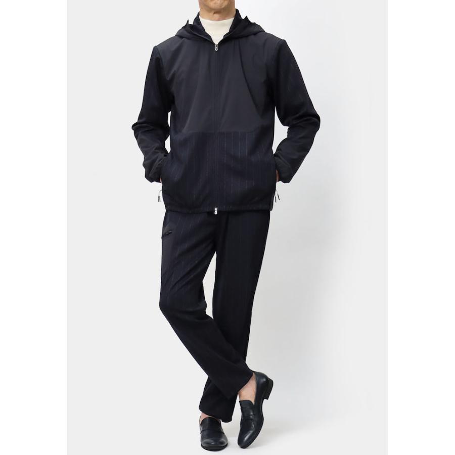 シーズ / SEASE / ZIPPED HOODIE HYBRID / ストライプウールジャージー / 異素材切り替えハイブリッド / パーカーブルゾン / 返品・交換可能の画像