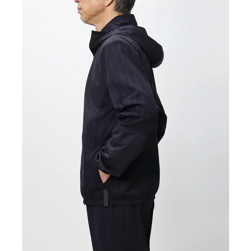 シーズ / SEASE / ZIPPED HOODIE HYBRID / ストライプウールジャージー / 異素材切り替えハイブリッド / パーカーブルゾン / 返品・交換可能の画像