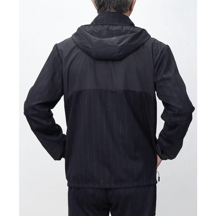 シーズ / SEASE / ZIPPED HOODIE HYBRID / ストライプウールジャージー / 異素材切り替えハイブリッド / パーカーブルゾン / 返品・交換可能の画像