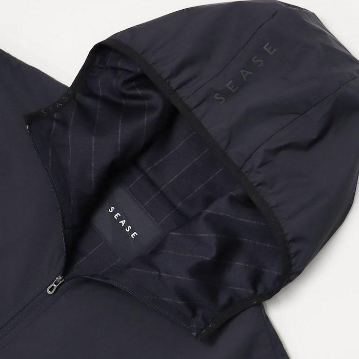シーズ / SEASE / ZIPPED HOODIE HYBRID / ストライプウールジャージー / 異素材切り替えハイブリッド / パーカーブルゾン / 返品・交換可能の画像