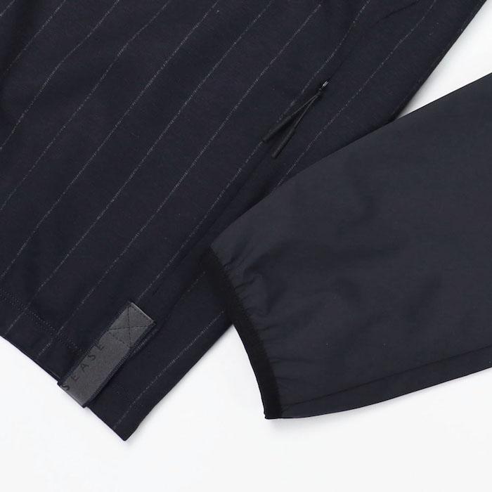 シーズ / SEASE / ZIPPED HOODIE HYBRID / ストライプウールジャージー / 異素材切り替えハイブリッド / パーカーブルゾン / 返品・交換可能の画像