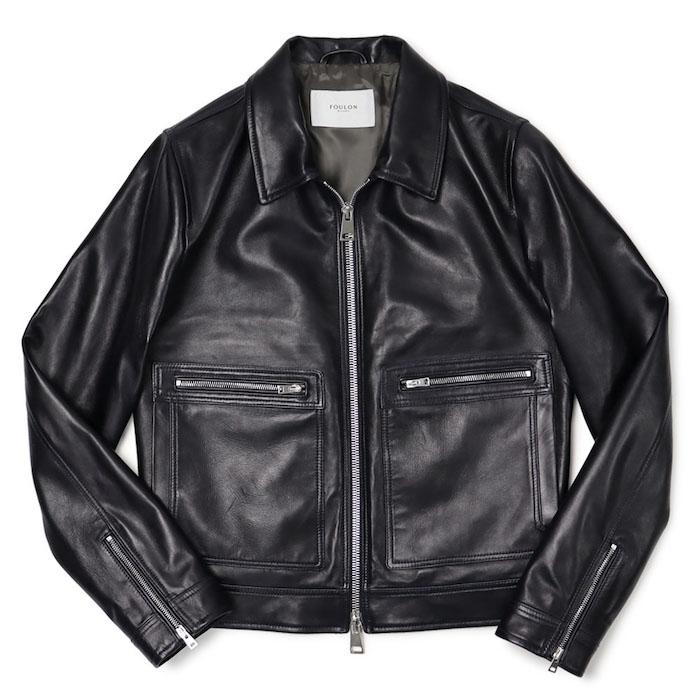 美品 FLEUR-DE-LYS 本革 ラムレザー シャツ ジャケット フーロン / FOULON ポール PAUL シャツ襟ZIPレザーブルゾン ラムレザー