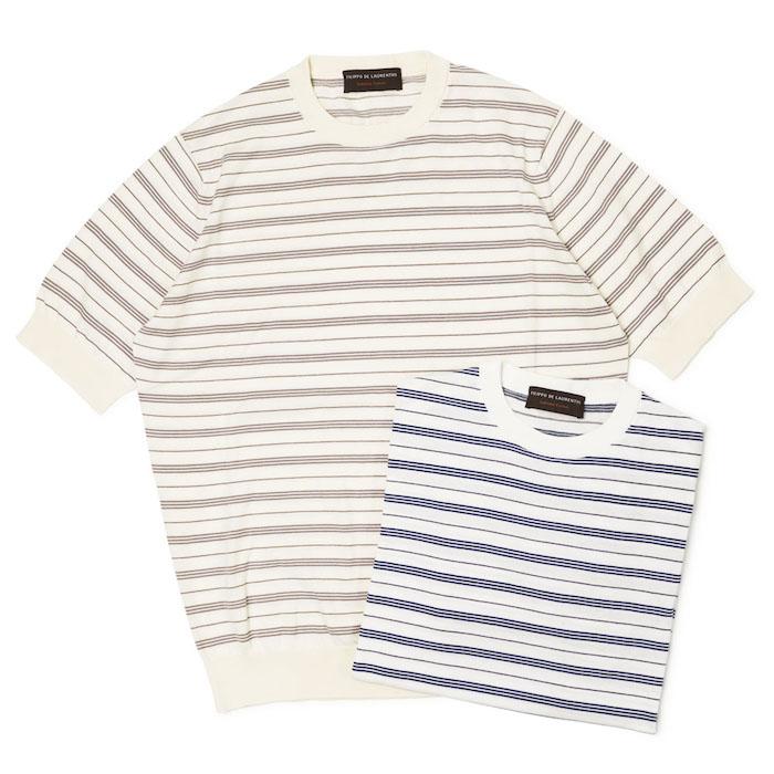 フィリッポ デ ローレンティス / FILIPPO DE LAURENTIIS / ニット Tシャツ / Sublime cotton / ソフトコットン クルーネック / ボーダー柄 / 返品・交換可能
