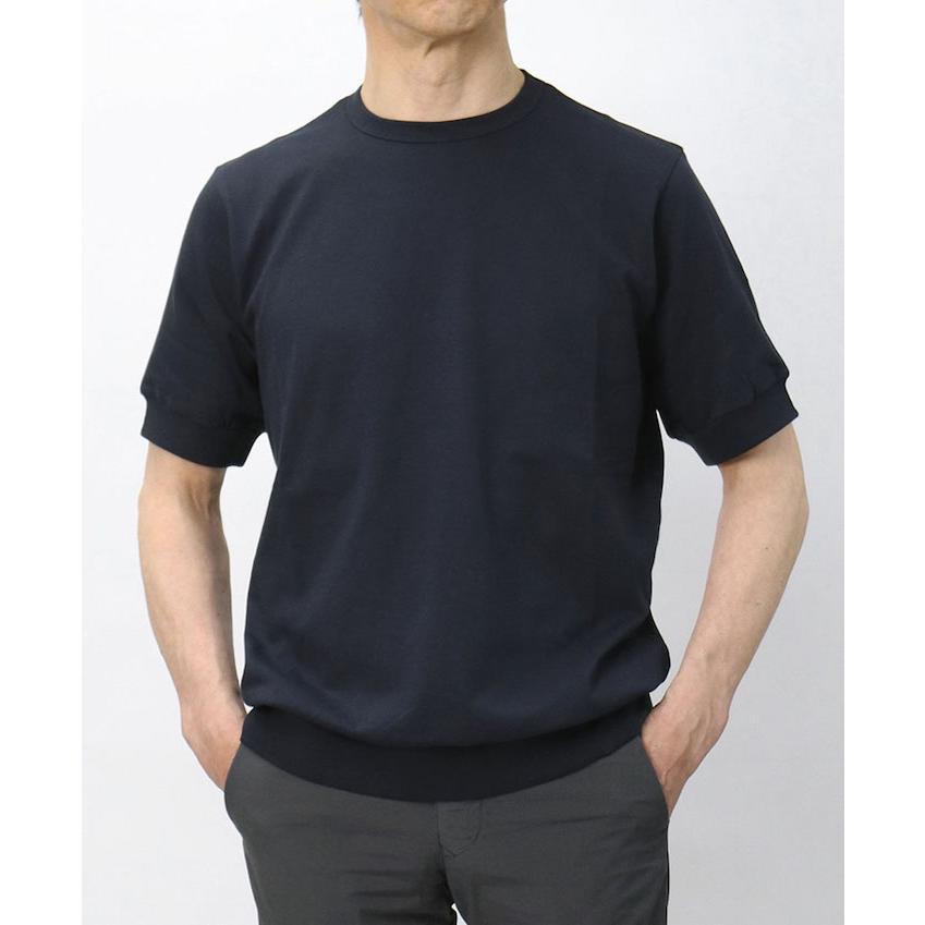 ANTICIPO Tシャツ ネイビー NEBBIOLO SMOOTH アンティーチポ / ANTICIPO クルーネック Tシャツ コットン スムース