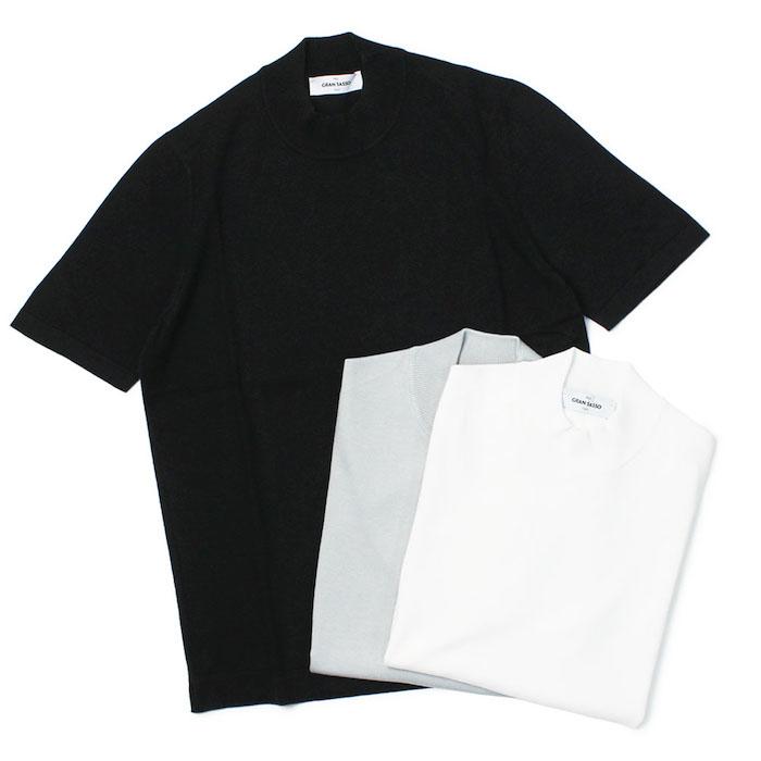 グランサッソ 12G モックネックニットTシャツ 半袖 新品 Gran Sasso - 12G ハイゲージ ソフトコットン ソリッドモック