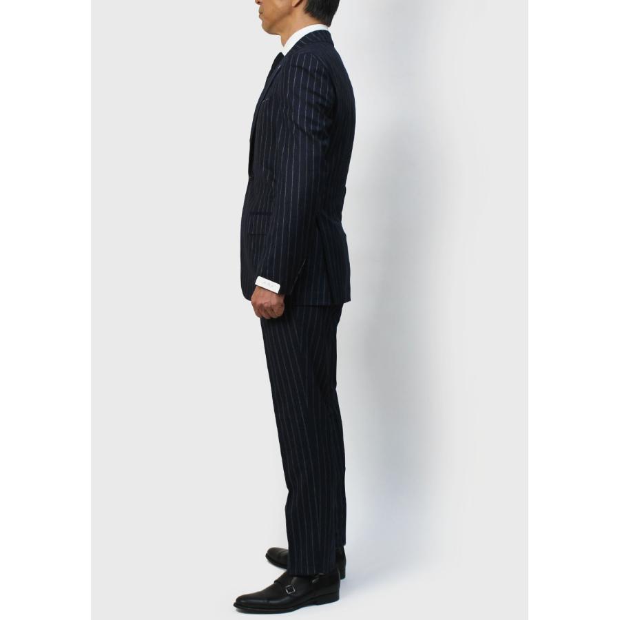 デ ペトリロ / De Petrillo / ワンプリーツ スーツ / SUPER 120's / ウール フラノ チョークストライプ柄 3B 段返り / 返品・交換不可の画像