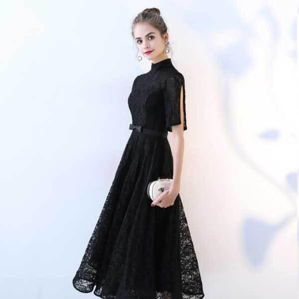 清楚なお嬢様風のパーティードレス 結婚式ドレス パーティードレス 親族 甥っ子 姪っ子 上品で可愛い総レースのブラックドレス Aライン 代 30代 40代 50代 60代 Www Hbt Gob Pe