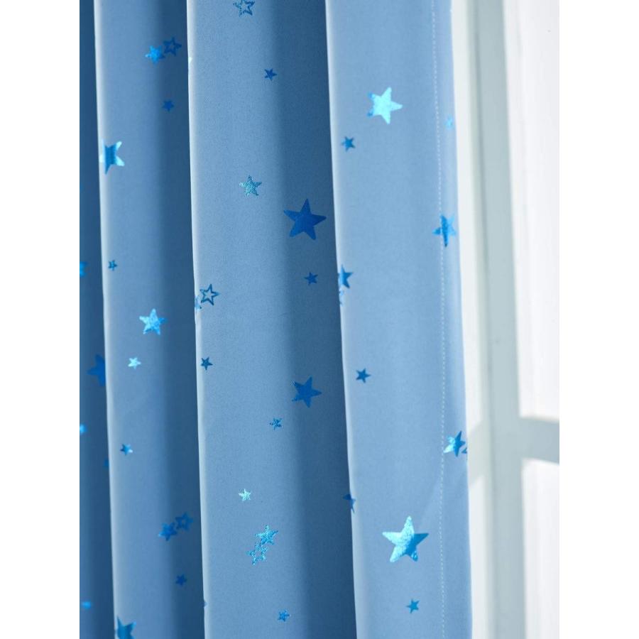 SeeSaw Home 遮光カーテン 1級 プラネット 2枚入 星柄カーテン UVカット 形状安定 カーテンフック付き スカイブルー 幅100cm丈1