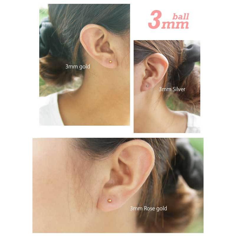 即日出荷】【2個ペア】ピアス 金属アレルギー 丸玉 ボールピアス 3mm