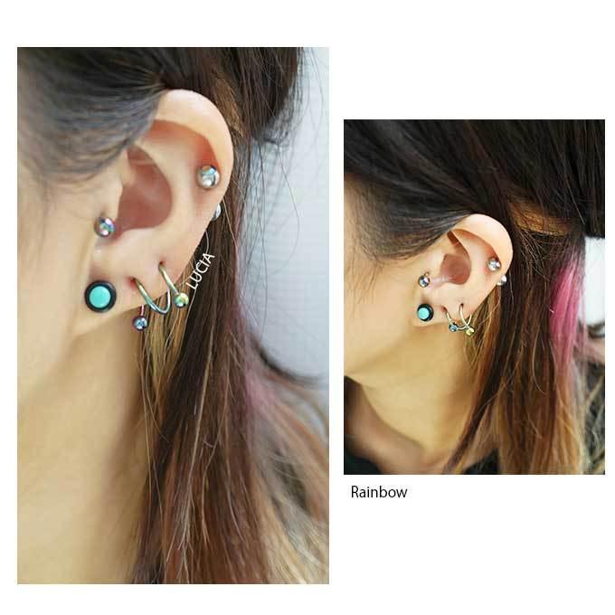 即日出荷】16G ピアス ボディピアス スパイラルバーベル カラー 2連