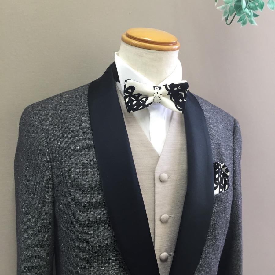白地に黒モチーフ 職人が作った 蝶ネクタイ チーフ セット 日本製 パーティー 結婚式 二次会 新郎 お呼ばれ メンズネクタイ 正装 ルチアクローゼット Yahoo Shop 通販 Yahoo ショッピング