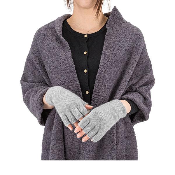 Johnstons of Elgin カシミヤ フィンガーレス 手袋 グローブ レディース ライトグレー フィンガーレス グローブ カシミヤ｜カシミヤ