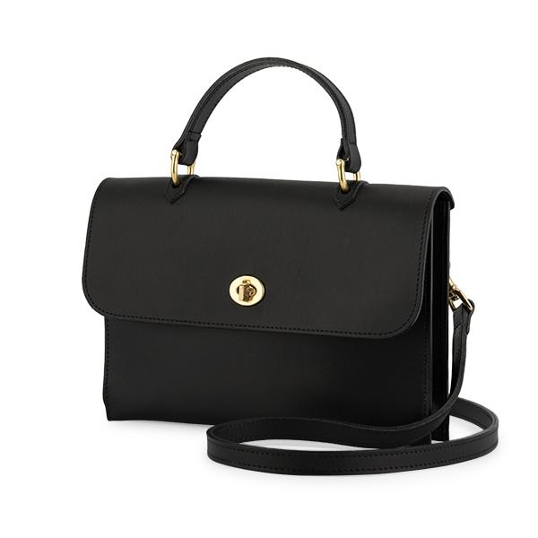 MIMI BERRY HEBE黒 レザー ハンドバッグ MIMI BERRY HEBE / ミミベリー フラップ式 ベジタブルタンニン鞣し牛革