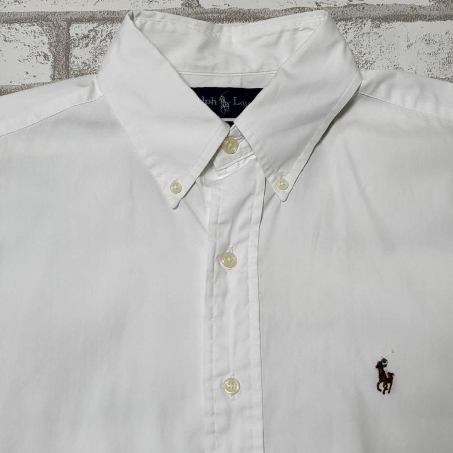 POLO RALPH LAUREN ホワイト長袖　麻100%シャツ POLO RALPH LAUREN ラルフローレン 長袖シャツ 古着 白シャツ 15