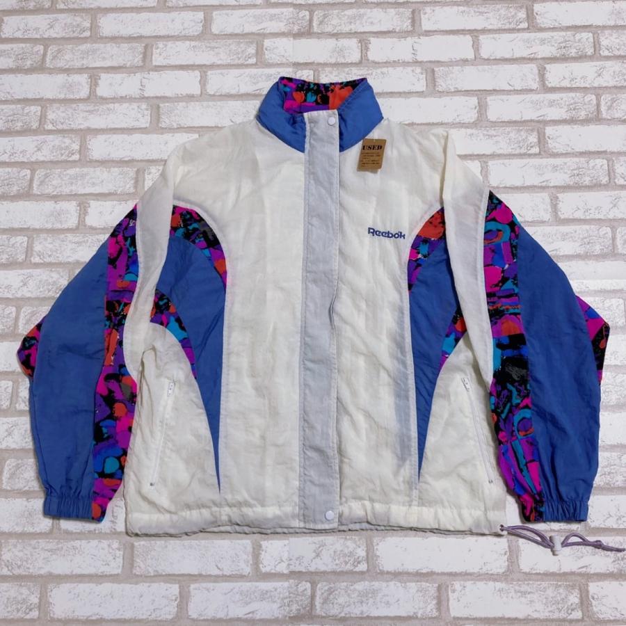 90s Reebok リーボック ビンテージ ナイロンジャケット マルチカラー Reebok（リーボック） 【古着】 マルチカラーシワ加工ナイロン