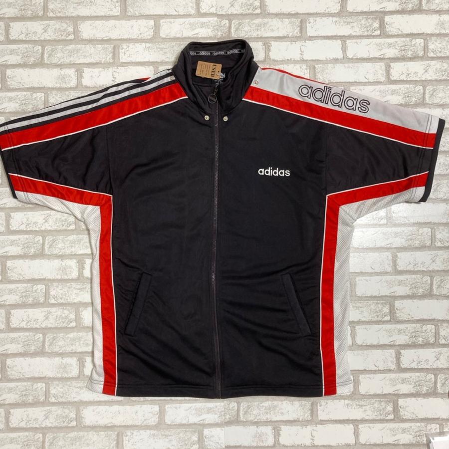 adidas（アディダス） 【古着】 赤×白×黒 半袖フルジップジャケット L