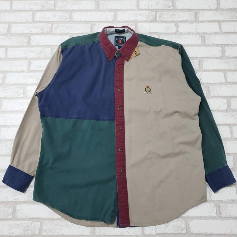 80'S Ralph Lauren CHAPS all-over print short sleeve button-down shirt, men's size L, vintage cotton Purple type blue-purple Vintage Second Hand