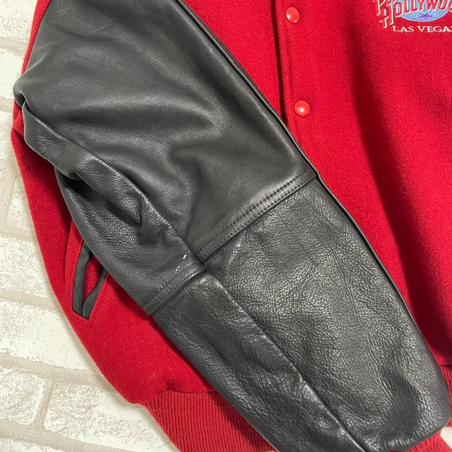 極美品 USA製✨プラネットハリウッド スタジャン 刺繍 メルトンウール×レザー 極美品 USA製✨プラネットハリウッド スタジャン 刺繍 メルトンウール