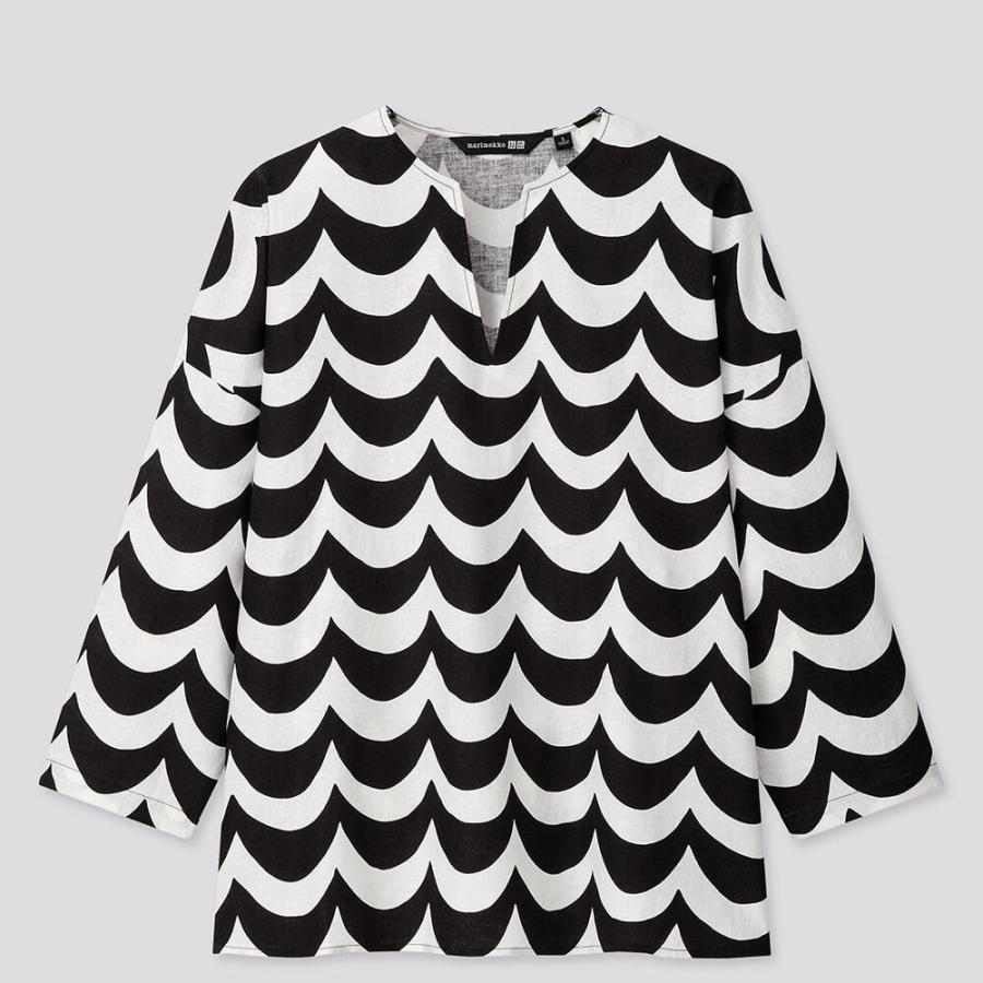再入荷 海外限定 マリメッコ Marimekko X Uniqlo マリメッコ X ユニクロ 波 柄 コットン リネン 7分袖シャツ ワイド シルエット ブラウス Weavesht ブランドアップ 通販 Yahoo ショッピング