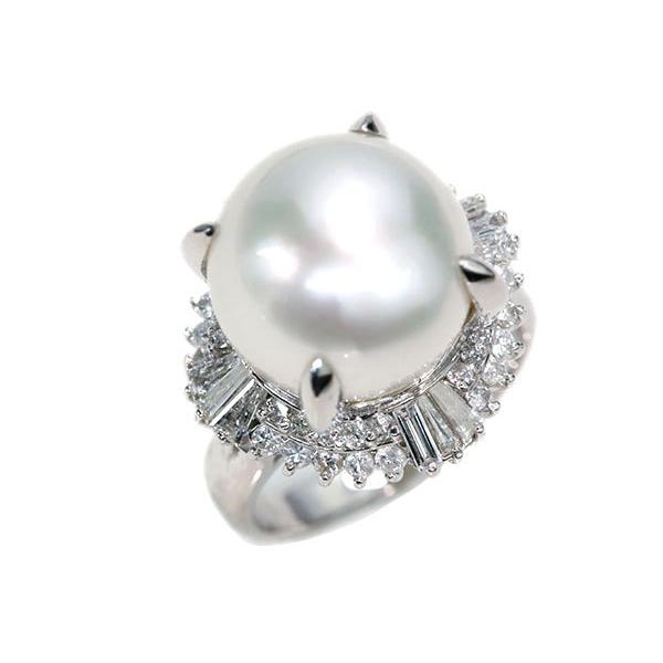 白蝶真珠/パール リング 12.2ミリ位 PT900 純白 大珠 ブルーの艶 豪華