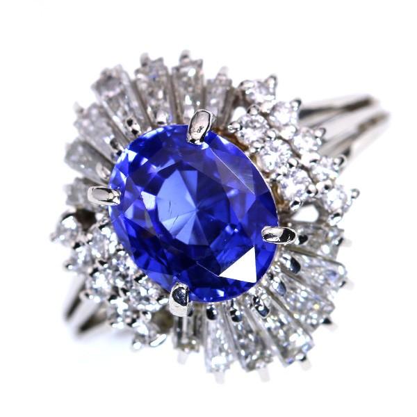 大粒 サファイヤ（サファイア） 3.19カラット リング/指輪 PT900 美しく艶やかな青 /青(ブルー)/中古/届5/