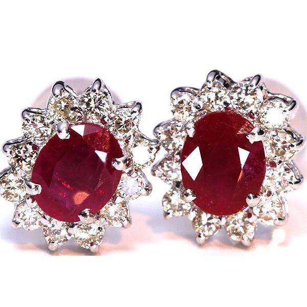 ルビー×ダイヤモンド　取り巻きピアス　K18WG　オーバル ルビー×ダイヤモンド取り巻きピアスK18WGオーバル