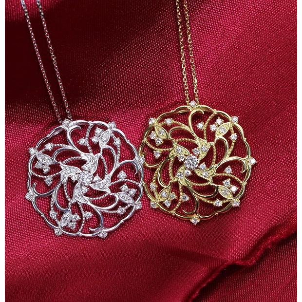 【在庫限り】アラベスク ダイヤモンド ネックレス 0.5ct K18 WG 18金 唐草デザイン サークル ロング全長50センチ /白・透明(ホワイト)/受注生産品・新品/届30/の画像