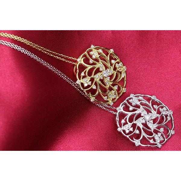 【在庫限り】アラベスク ダイヤモンド ネックレス 0.5ct K18 WG 18金 唐草デザイン サークル ロング全長50センチ /白・透明(ホワイト)/受注生産品・新品/届30/の画像