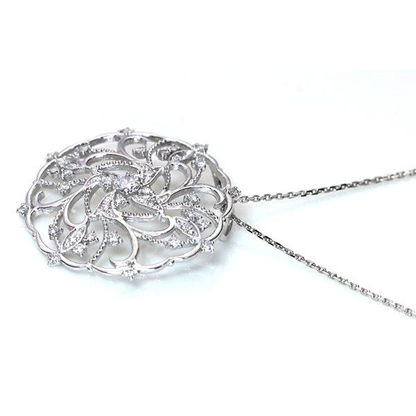 【在庫限り】アラベスク ダイヤモンド ネックレス 0.5ct K18 WG 18金 唐草デザイン サークル ロング全長50センチ /白・透明(ホワイト)/受注生産品・新品/届30/の画像