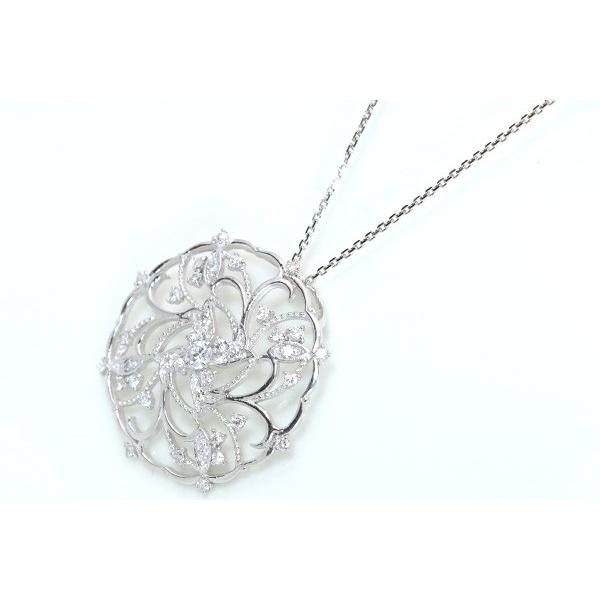 【在庫限り】アラベスク ダイヤモンド ネックレス 0.5ct K18 WG 18金 唐草デザイン サークル ロング全長50センチ /白・透明(ホワイト)/受注生産品・新品/届30/の画像