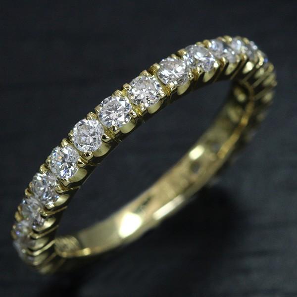 ダイヤモンド リング 0.9ct K18 ほぼフルエタニティ 豪華ダイヤ 一文字 