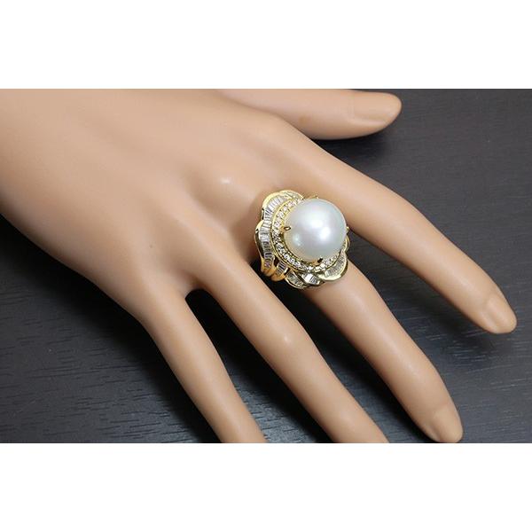 白蝶真珠/パール リング/指輪 16.6mm 18金イエローゴールド K18 巨珠 