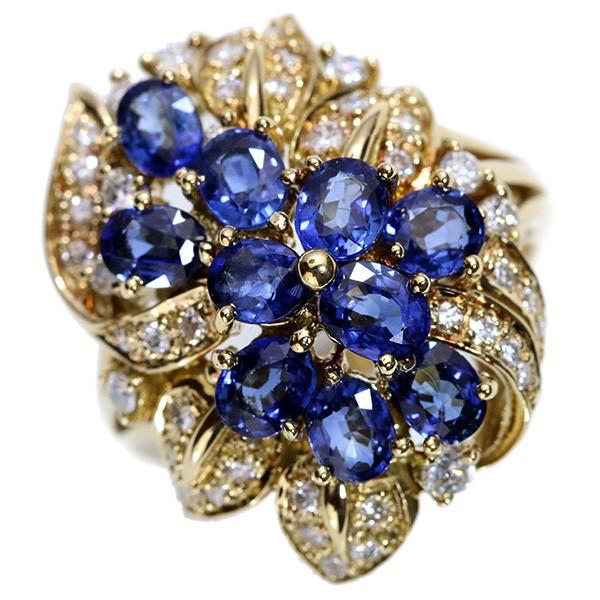 新発売 Sold 青 ブルー 中古 届5 びっしりダイヤ たっぷり10石のサファイヤ K18 18金イエローゴールド 2 860カラット リング 指輪 サファイヤ Out レディースアクセサリー