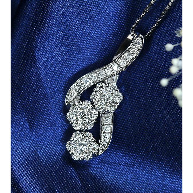 ダイヤモンド ネックレス 1.0ct K18WG 豪華ダイヤ尽くし 縦ライン 