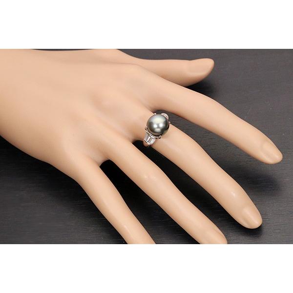 Pt900 10.5ミリ黒蝶パールダイヤモンドリング指輪