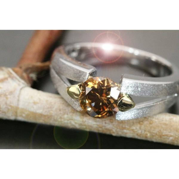 ブラウンカラー 大粒 ダイヤモンド リング 1.193ct PT900/K18 1 