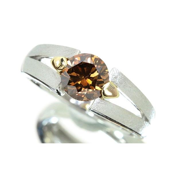ブラウンカラー 大粒 ダイヤモンド リング 1.193ct PT900/K18 1 
