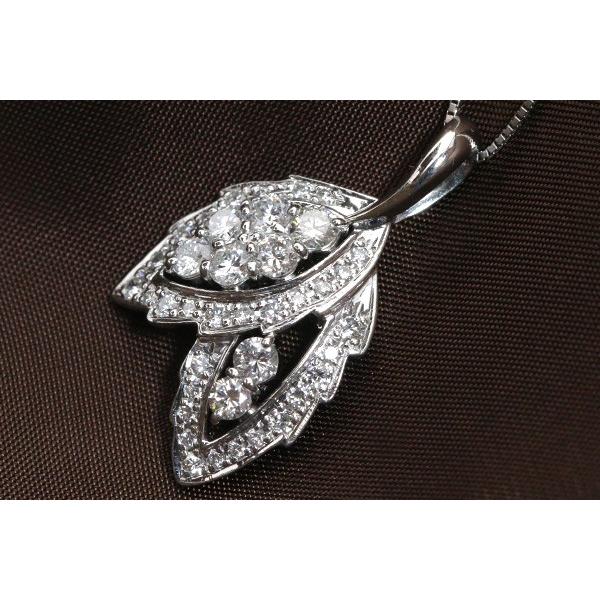 ダイヤモンド ネックレス 1.0カラット プラチナ PT900/PT850 上質ダイヤ 葉っぱデザイン /白・透明(ホワイト)/セレクションジュエリー・新品/届10/の画像