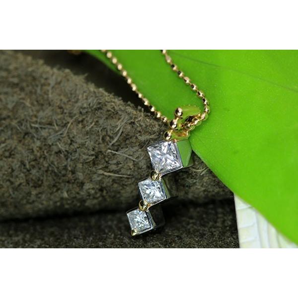 ダイヤモンド ネックレス 0.35ct プラチナ 18金 PT900/K18 縦ライン 3 