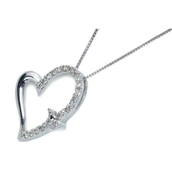 ダイヤモンド ネックレス 0.20ct 18金ホワイトゴールド K18WG オープンハート 贈り物 プレゼント /白・透明(ホワイト)/セレクションジュエリー・新品/届10/の画像