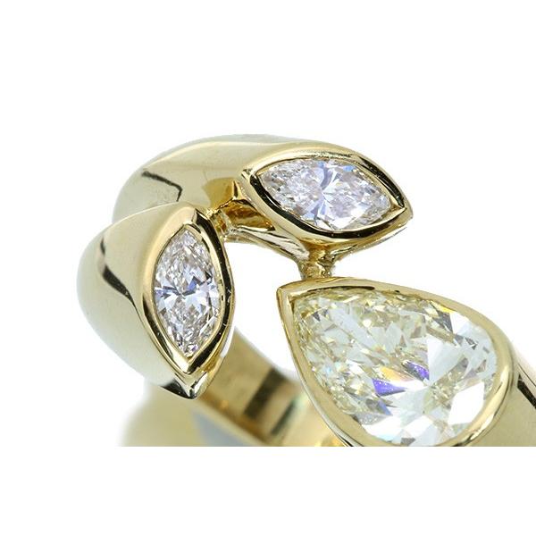 イエロー ダイヤモンド リング/指輪 1.145ct K18 1ct大粒ペアシェイプ 