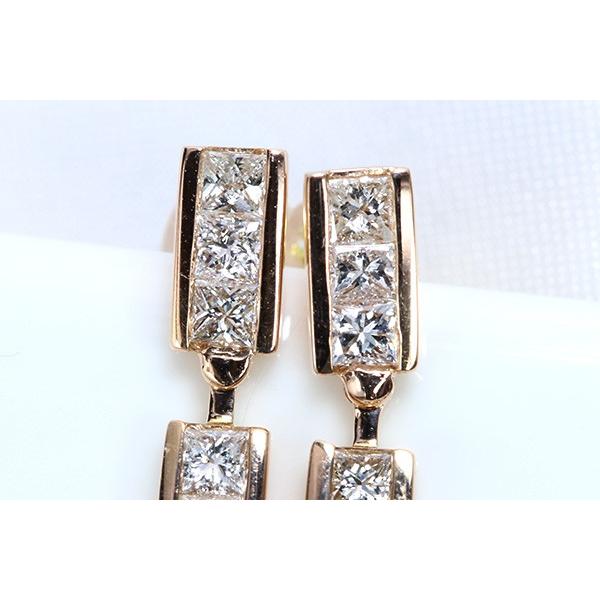 ダイヤモンド ピアス 1.01ct K18PG 角ダイヤ VSレベル ソーティング付 